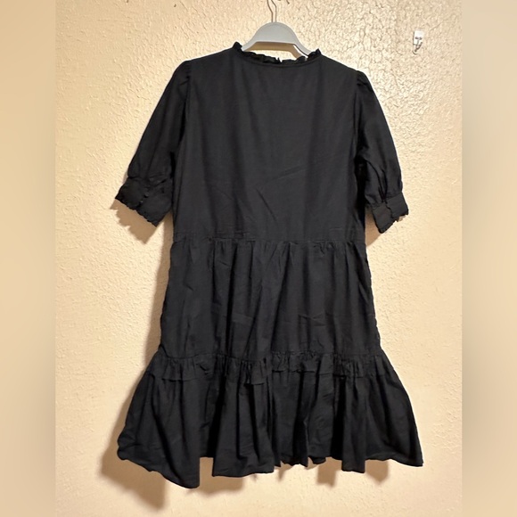 J. Crew Black Ruffle Neck Tiered Popover Dress Size Small - Picture 4 of 11